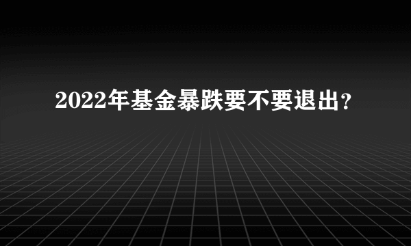 2022年基金暴跌要不要退出？