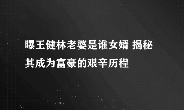 曝王健林老婆是谁女婿 揭秘其成为富豪的艰辛历程