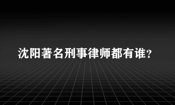 沈阳著名刑事律师都有谁？