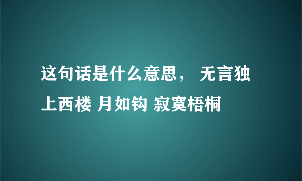 这句话是什么意思， 无言独上西楼 月如钩 寂寞梧桐