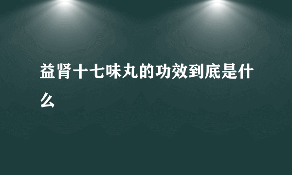 益肾十七味丸的功效到底是什么