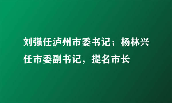 刘强任泸州市委书记；杨林兴任市委副书记，提名市长