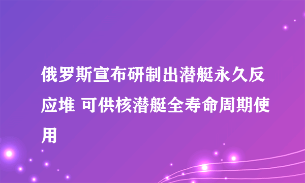 俄罗斯宣布研制出潜艇永久反应堆 可供核潜艇全寿命周期使用