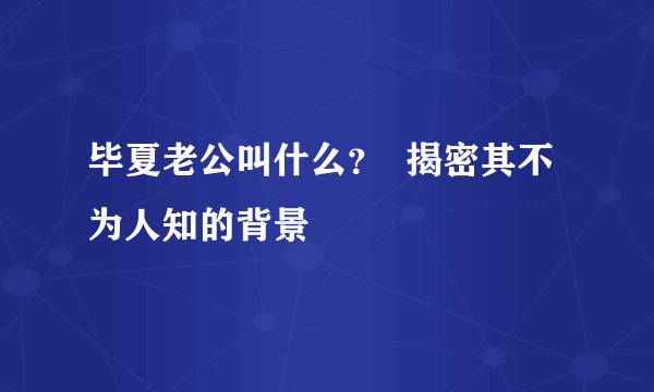 毕夏老公叫什么？  揭密其不为人知的背景