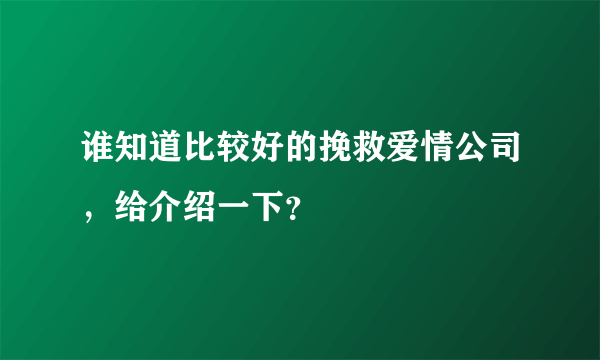 谁知道比较好的挽救爱情公司，给介绍一下？