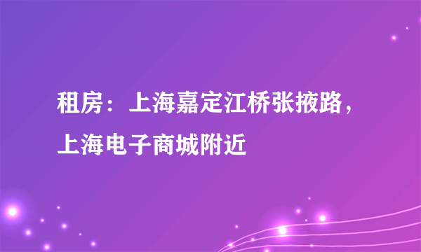 租房：上海嘉定江桥张掖路，上海电子商城附近