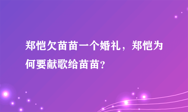 郑恺欠苗苗一个婚礼，郑恺为何要献歌给苗苗？