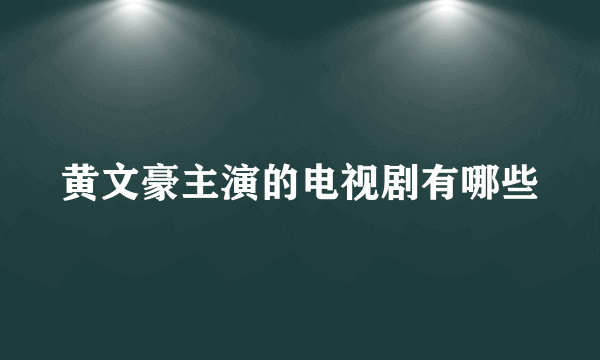 黄文豪主演的电视剧有哪些