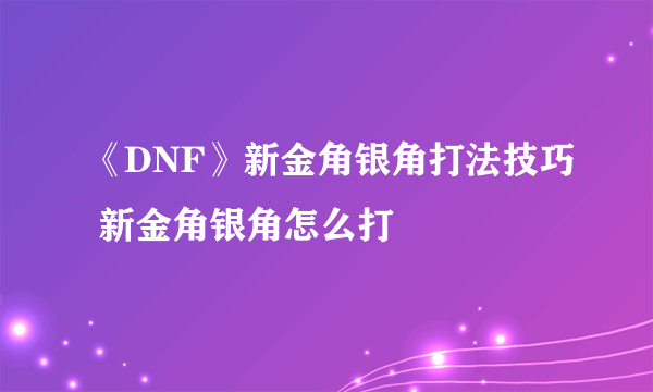 《DNF》新金角银角打法技巧 新金角银角怎么打