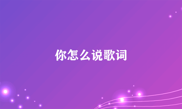 你怎么说歌词