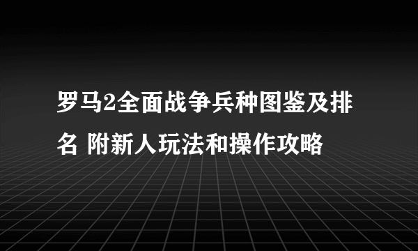 罗马2全面战争兵种图鉴及排名 附新人玩法和操作攻略