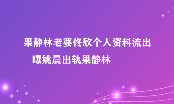 果静林老婆佟欣个人资料流出   曝姚晨出轨果静林