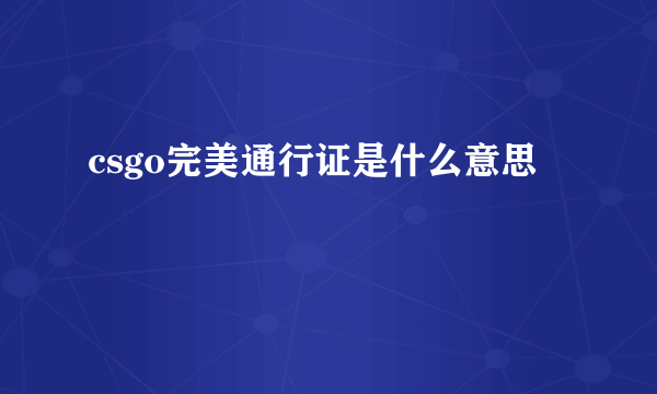 csgo完美通行证是什么意思