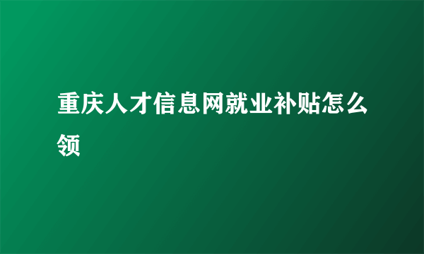 重庆人才信息网就业补贴怎么领