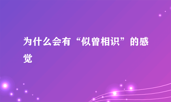 为什么会有“似曾相识”的感觉