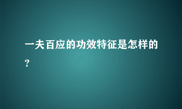 一夫百应的功效特征是怎样的？