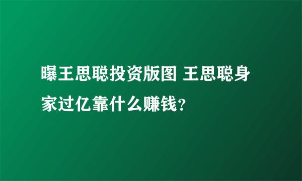 曝王思聪投资版图 王思聪身家过亿靠什么赚钱？