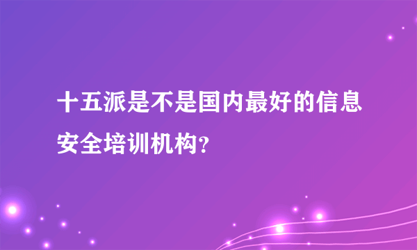 十五派是不是国内最好的信息安全培训机构？