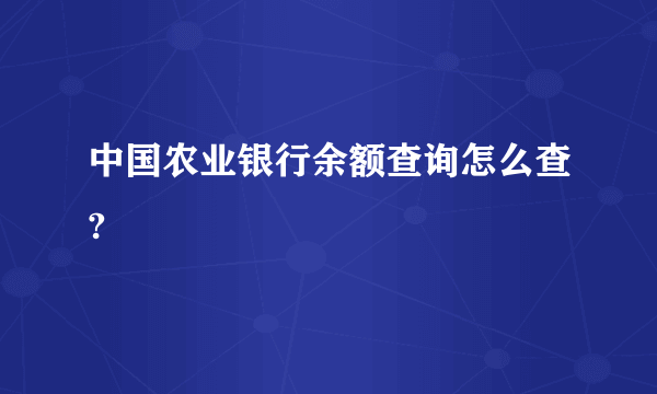 中国农业银行余额查询怎么查?