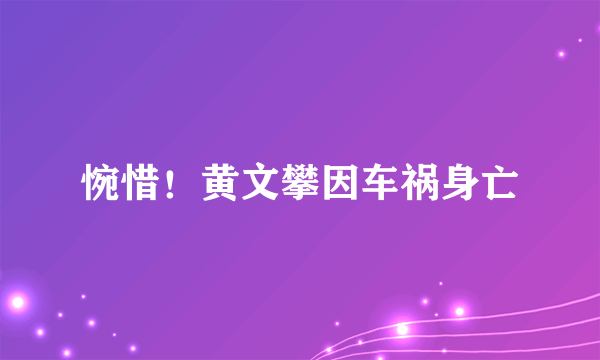 惋惜！黄文攀因车祸身亡