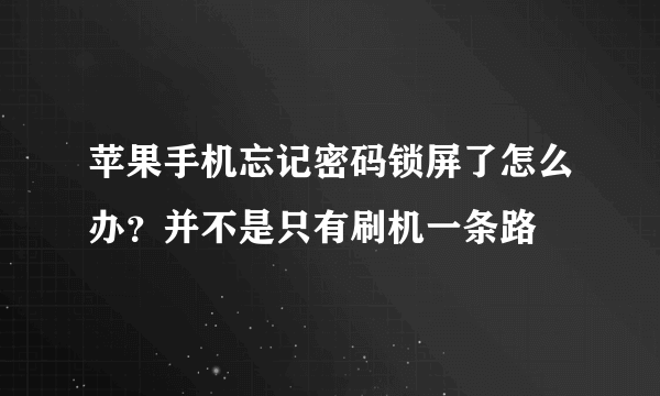 苹果手机忘记密码锁屏了怎么办？并不是只有刷机一条路