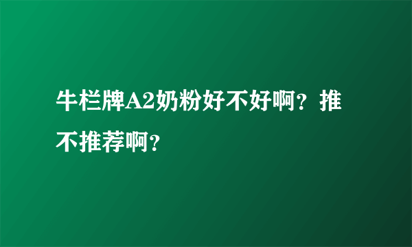 牛栏牌A2奶粉好不好啊？推不推荐啊？