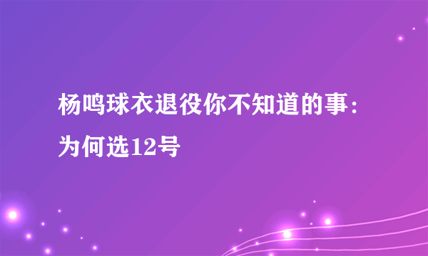 杨鸣球衣退役你不知道的事：为何选12号