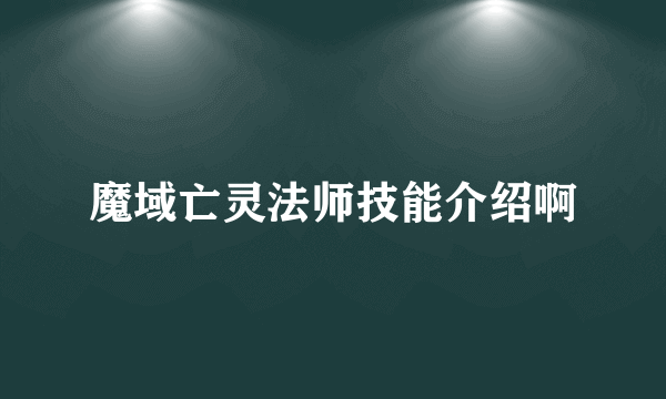 魔域亡灵法师技能介绍啊