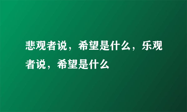 悲观者说，希望是什么，乐观者说，希望是什么