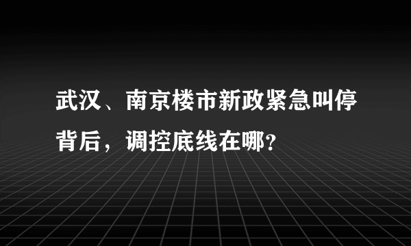 武汉、南京楼市新政紧急叫停背后，调控底线在哪？