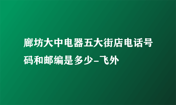 廊坊大中电器五大街店电话号码和邮编是多少-飞外