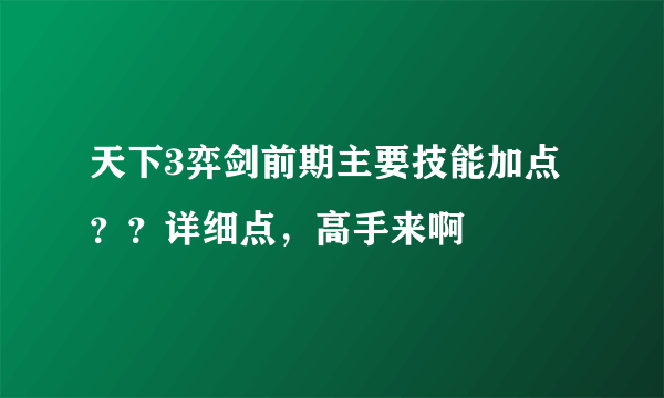 天下3弈剑前期主要技能加点？？详细点，高手来啊