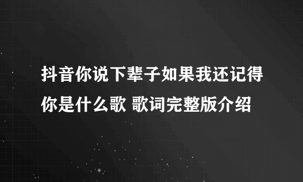 抖音你说下辈子如果我还记得你是什么歌 歌词完整版介绍