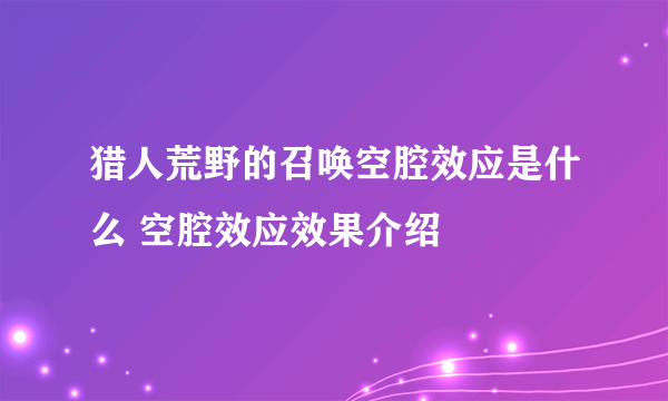 猎人荒野的召唤空腔效应是什么 空腔效应效果介绍