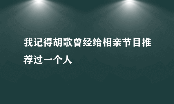 我记得胡歌曾经给相亲节目推荐过一个人