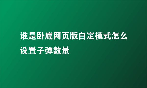 谁是卧底网页版自定模式怎么设置子弹数量