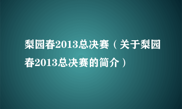 梨园春2013总决赛（关于梨园春2013总决赛的简介）