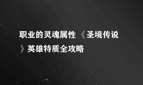 职业的灵魂属性 《圣境传说》英雄特质全攻略