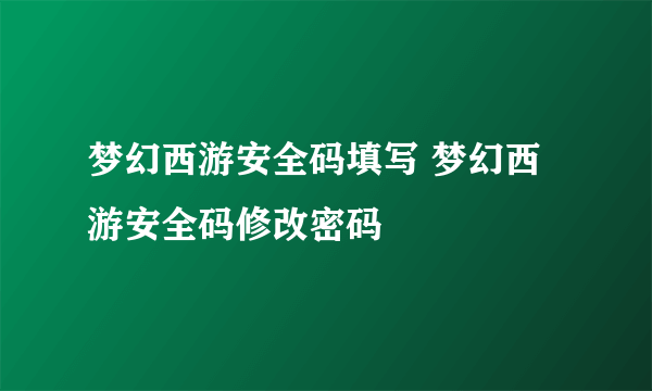 梦幻西游安全码填写 梦幻西游安全码修改密码