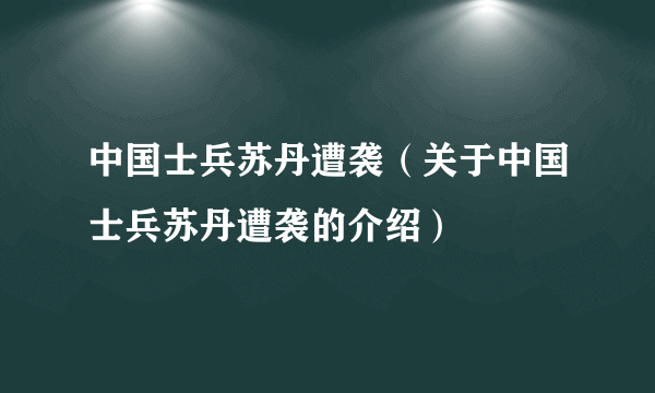 中国士兵苏丹遭袭（关于中国士兵苏丹遭袭的介绍）