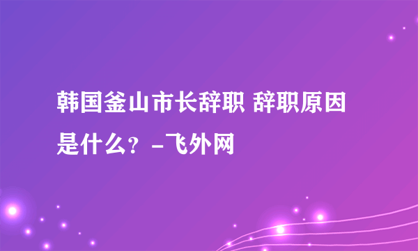 韩国釜山市长辞职 辞职原因是什么？-飞外网