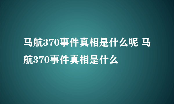 马航370事件真相是什么呢 马航370事件真相是什么