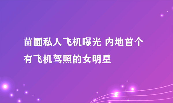 苗圃私人飞机曝光 内地首个有飞机驾照的女明星