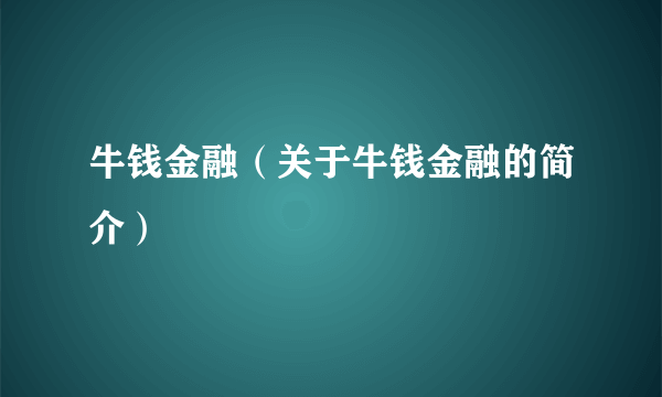 牛钱金融（关于牛钱金融的简介）