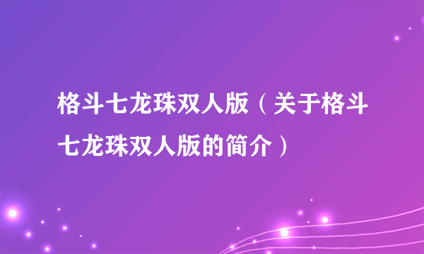 格斗七龙珠双人版（关于格斗七龙珠双人版的简介）