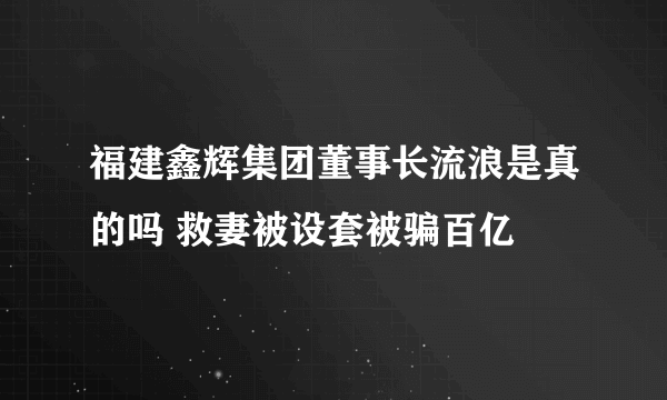 福建鑫辉集团董事长流浪是真的吗 救妻被设套被骗百亿