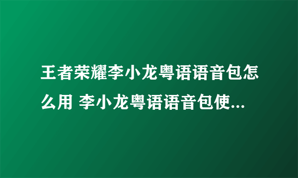 王者荣耀李小龙粤语语音包怎么用 李小龙粤语语音包使用教程攻略