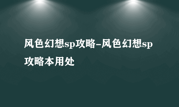 风色幻想sp攻略-风色幻想sp攻略本用处