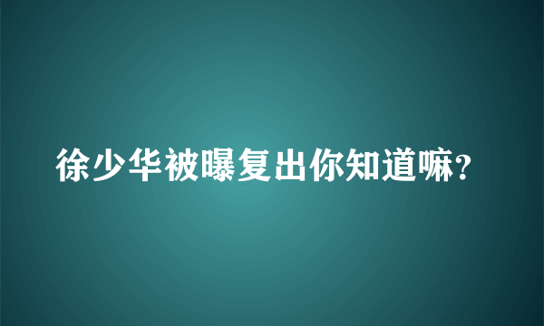 徐少华被曝复出你知道嘛？