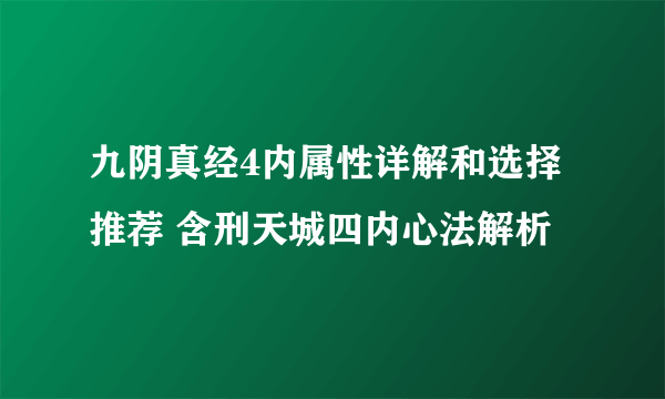 九阴真经4内属性详解和选择推荐 含刑天城四内心法解析